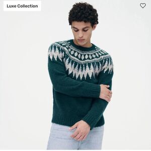 Revolve Naadam Large Men's Wool Alpaca Green and Cream Patterned Sweater